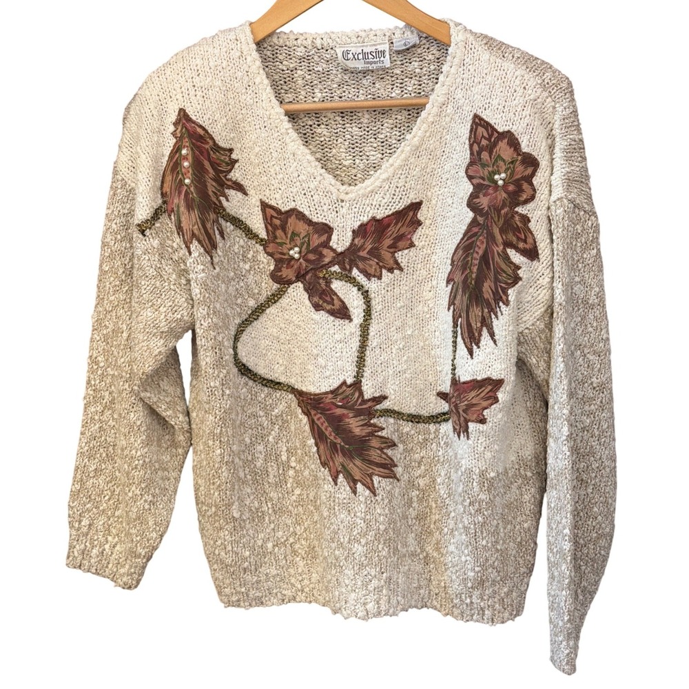 Exclusive Imports Sweater Floral Appliqué Cottagecore Grandma Core Shabby Chic